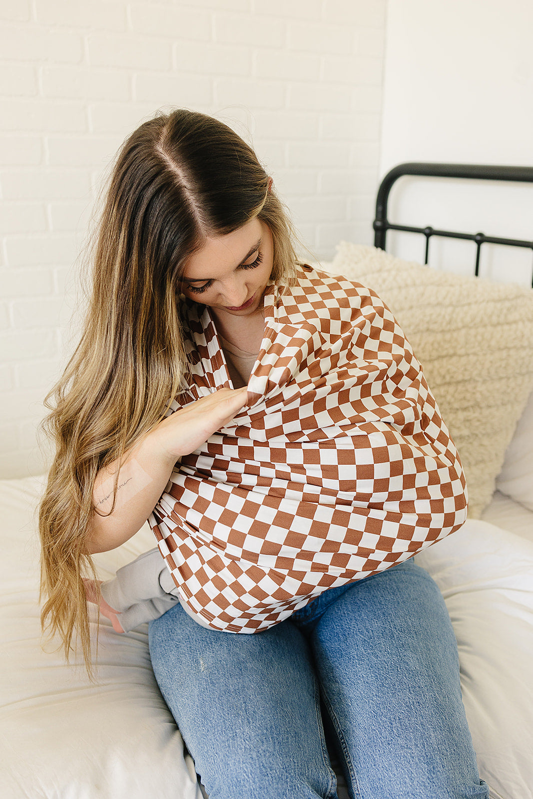 Rust Checkered Bamboo Multi-Use Cover Mebie Baby