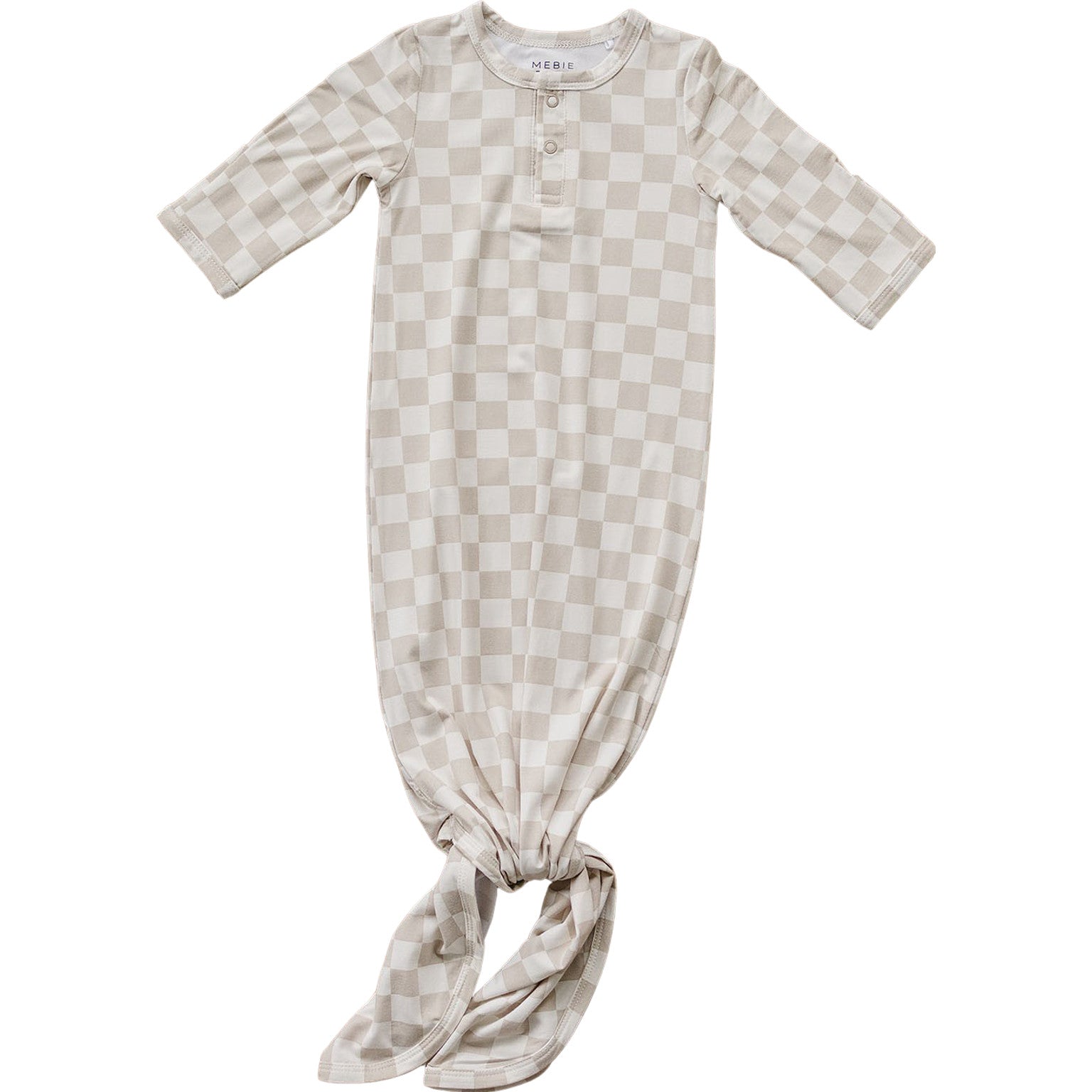 Taupe Checkered Bamboo Knot Gown  Mebie Baby