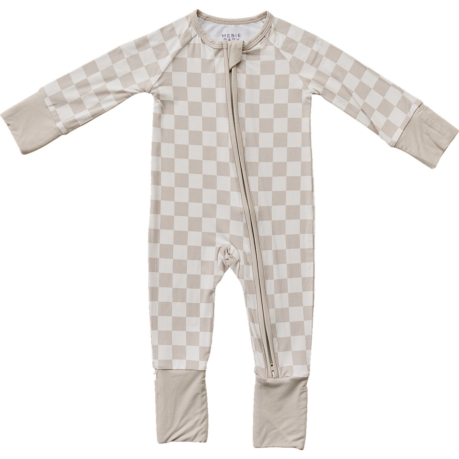Taupe Checkered Bamboo Zipper Mebie Baby