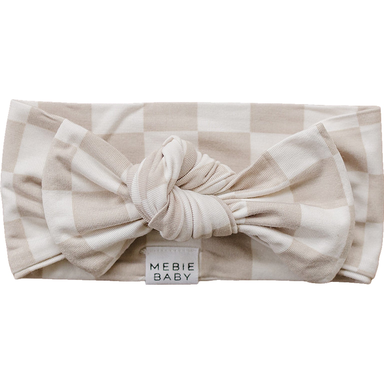 Taupe Checkered Bamboo Head Wrap  Mebie Baby