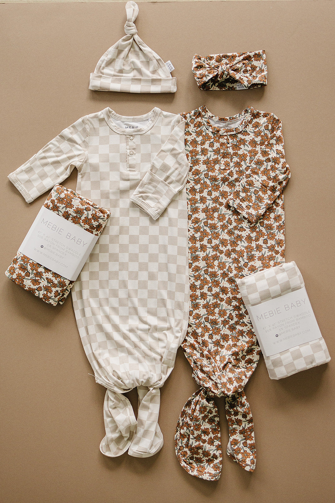 Taupe Checkered Bamboo Stretch Swaddle Mebie Baby