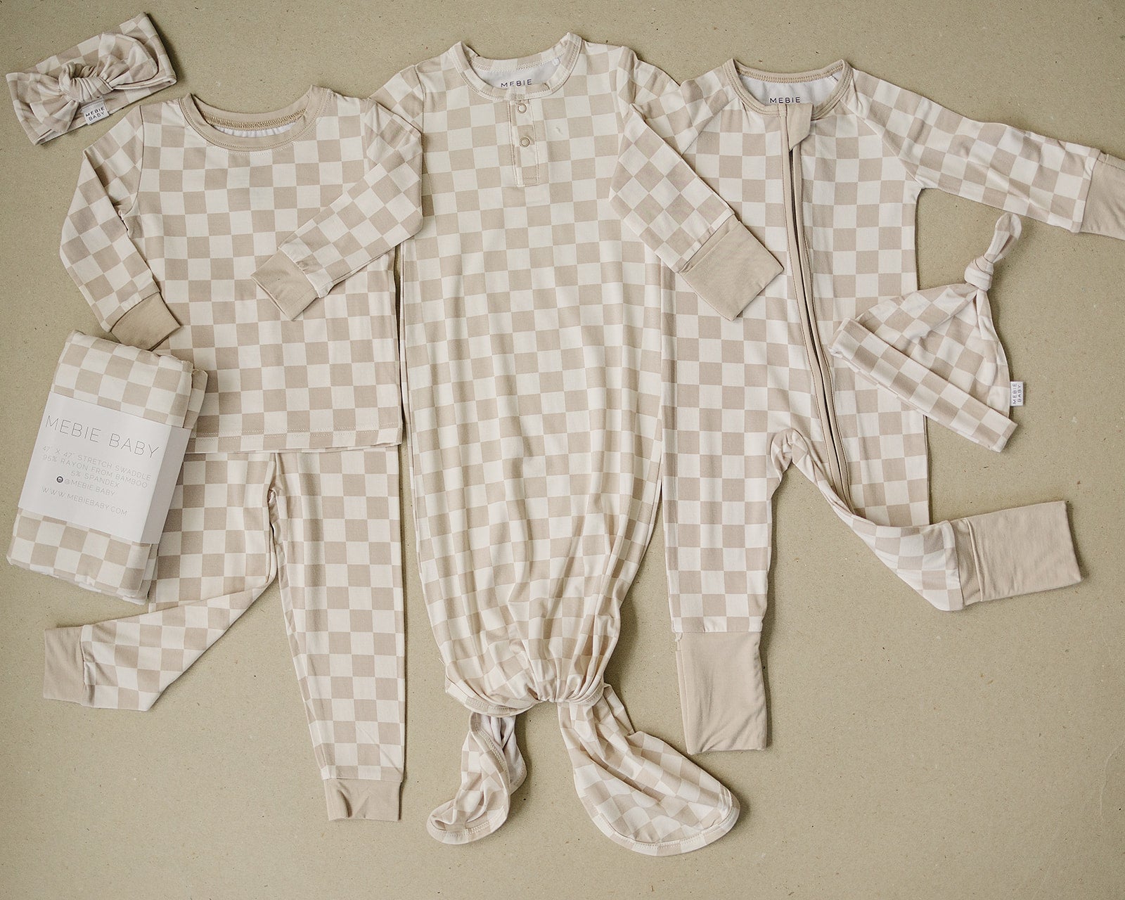 Taupe Checkered Bamboo Zipper Mebie Baby