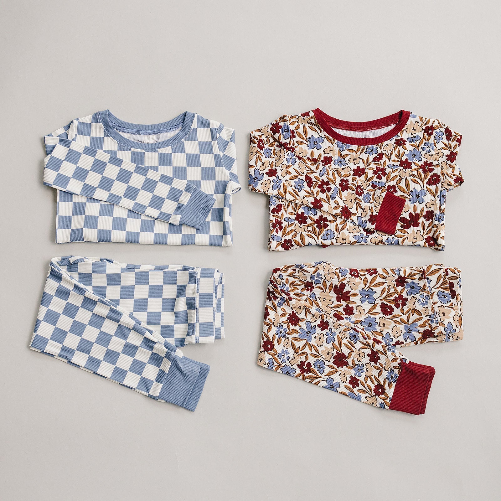 Blue Checkered Ribbed Bamboo Cozy Set