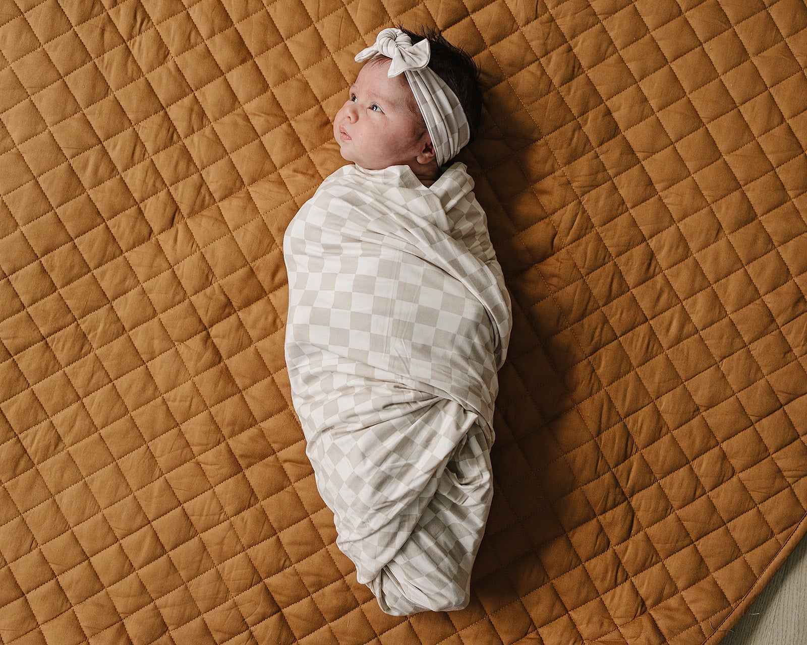 Taupe Checkered Bamboo Stretch Swaddle Mebie Baby