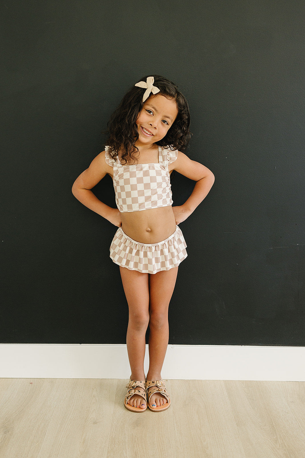 Taupe Checkered Ruffle Bikini Set Mebie Baby