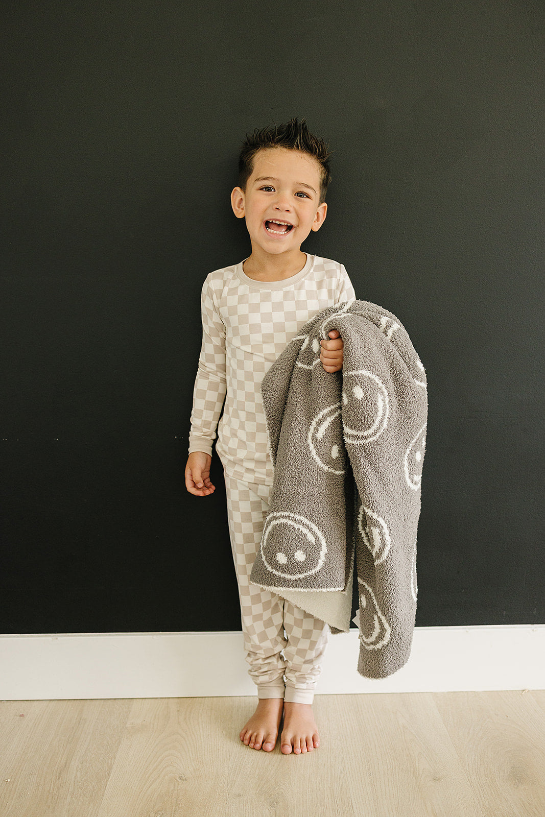 Taupe Checkered Bamboo Cozy Set Mebie Baby