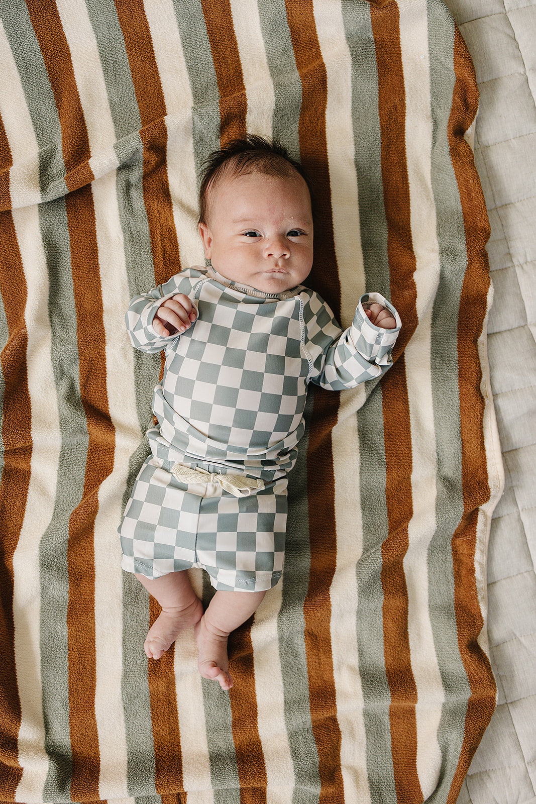 Light Green Checkered Long Sleeve Swim Set Mebie Baby