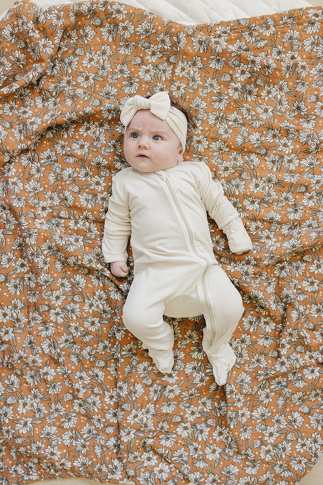 Cream Ribbed Bamboo Head Wrap Mebie Baby