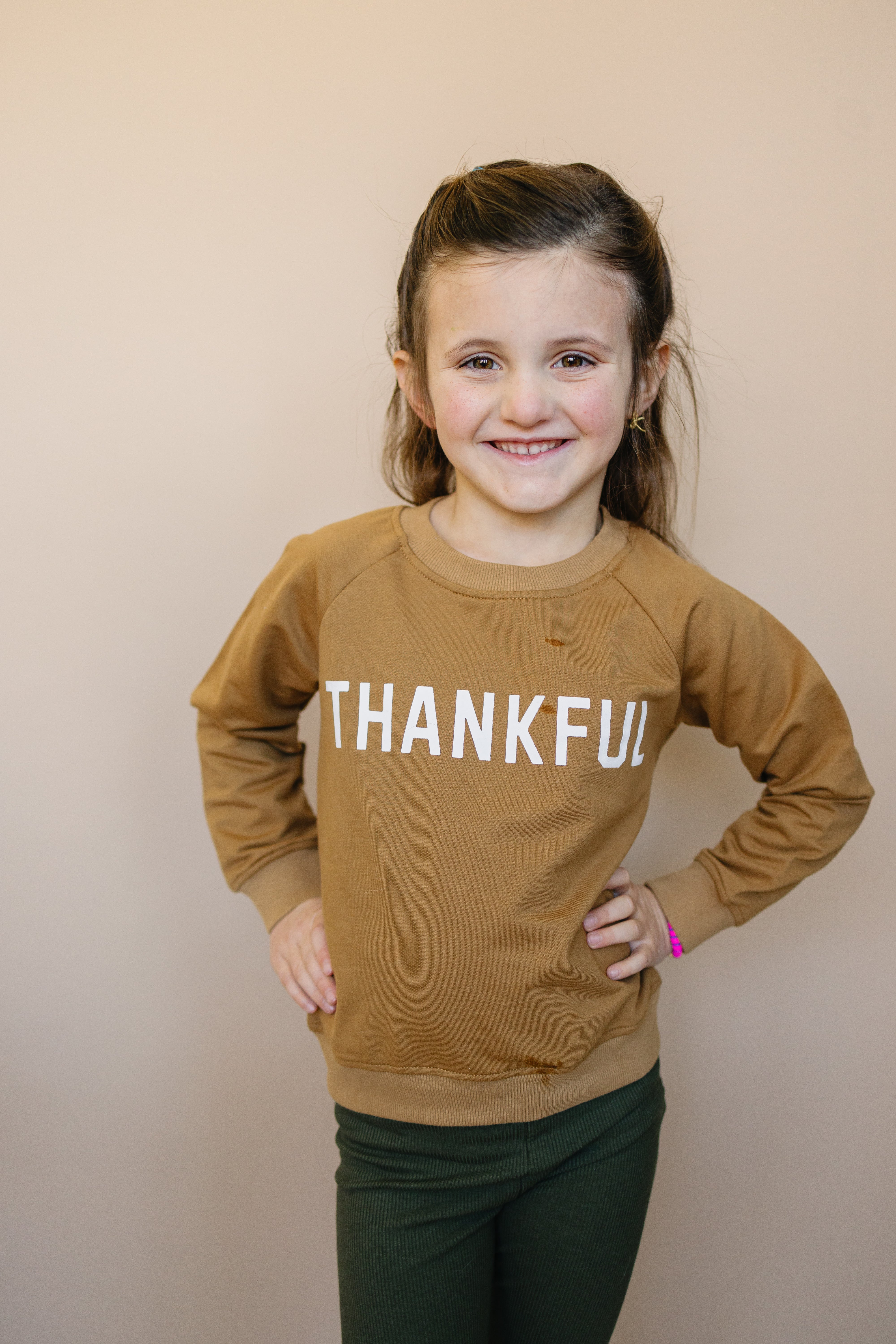 Thankful Organic Cotton Crewneck Sweatshirt - Cream or Brown