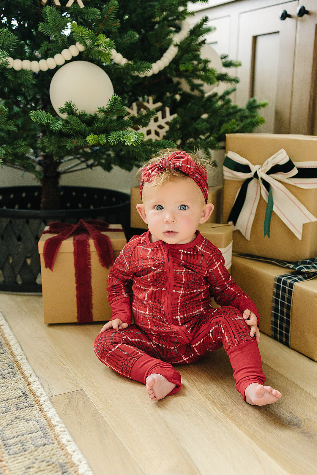 Red Plaid Bamboo Head Wrap Mebie Baby