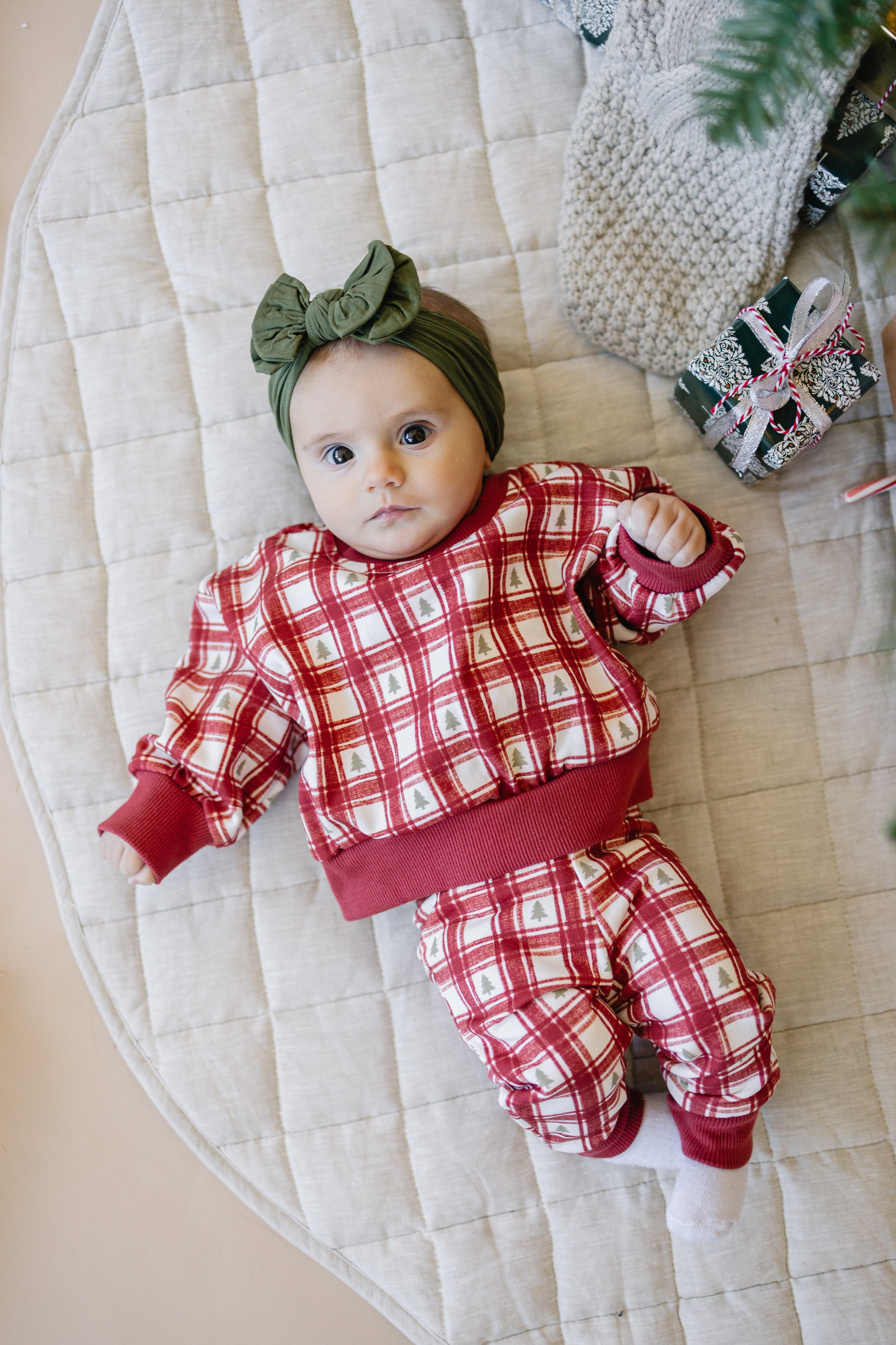 Red Plaid Christmas Tree Jogger Pants