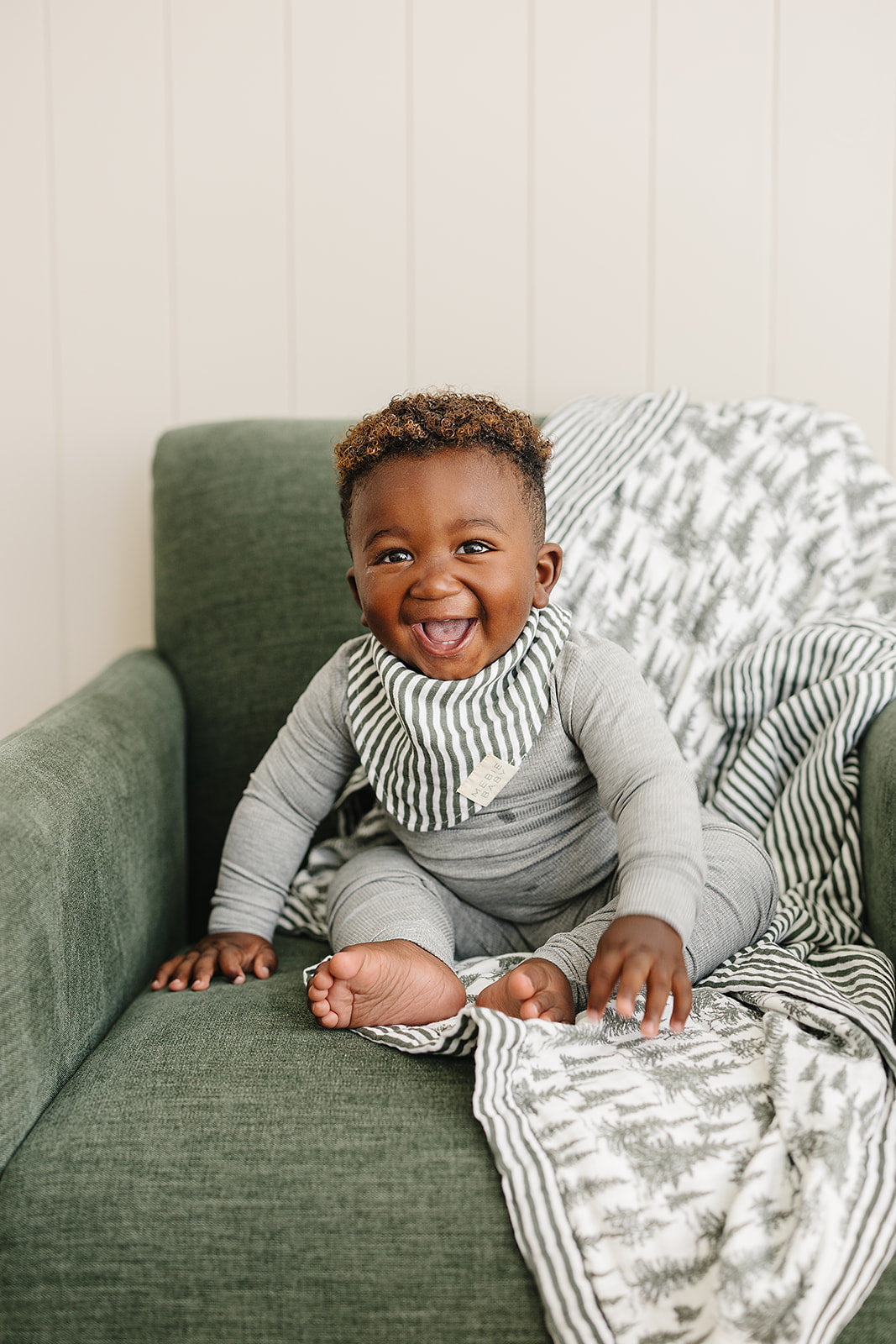 Forrest + Green Stripes Muslin Quilt