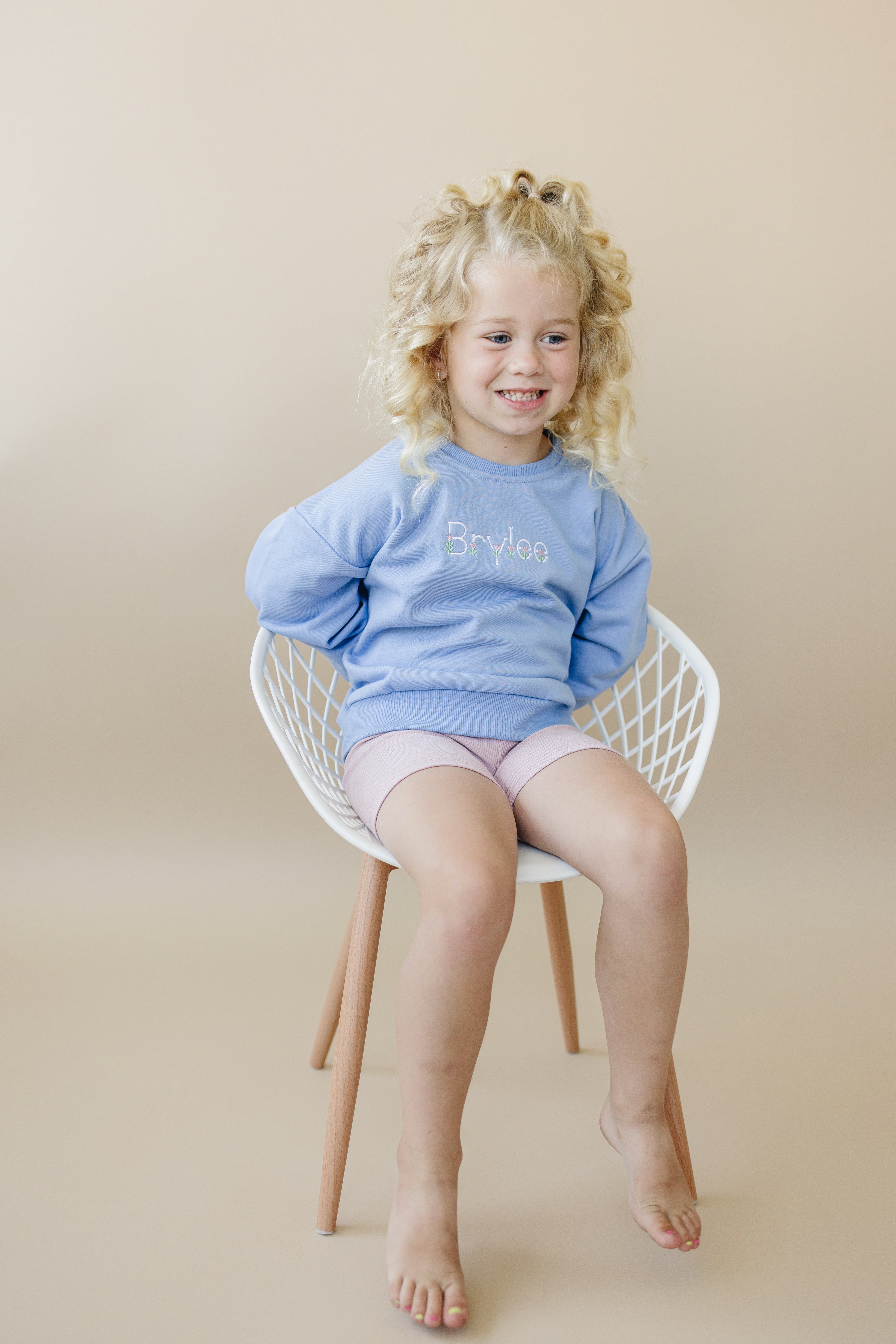 Custom Embroidered Crewneck Sweatshirt or Romper - Light Blue