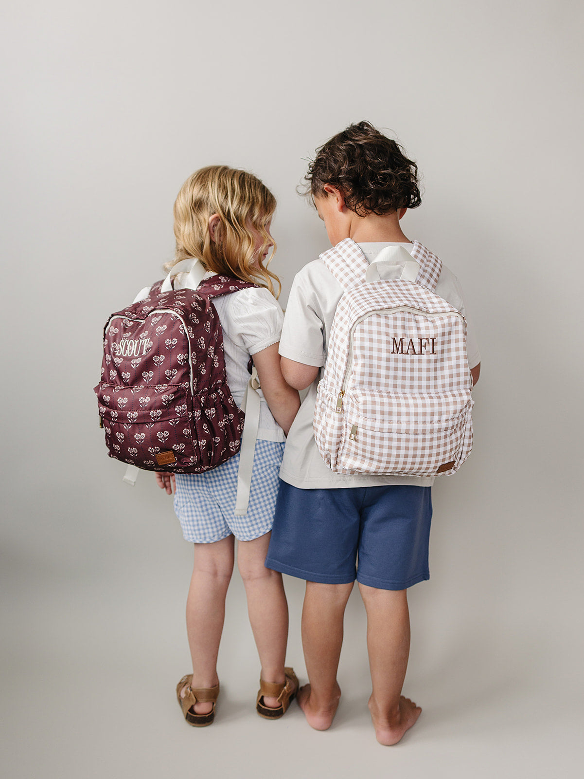 Tan Gingham Mini Backpack