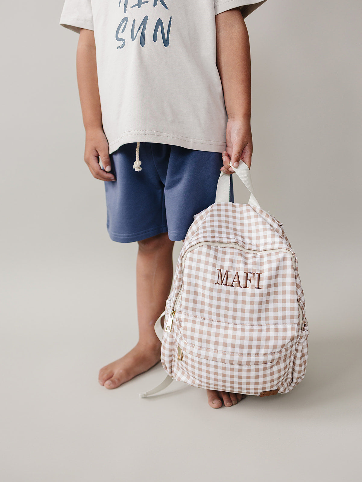 Tan Gingham Mini Backpack