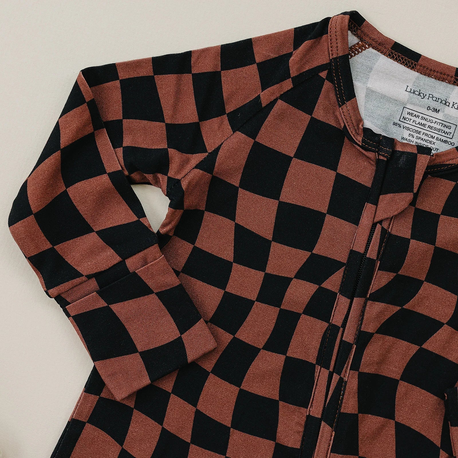 Bamboo Zip Romper | Chocolate Wavy Checkered