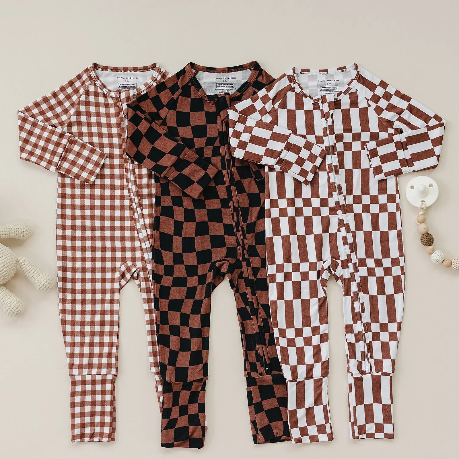 Bamboo Zip Romper | Chocolate Wavy Checkered