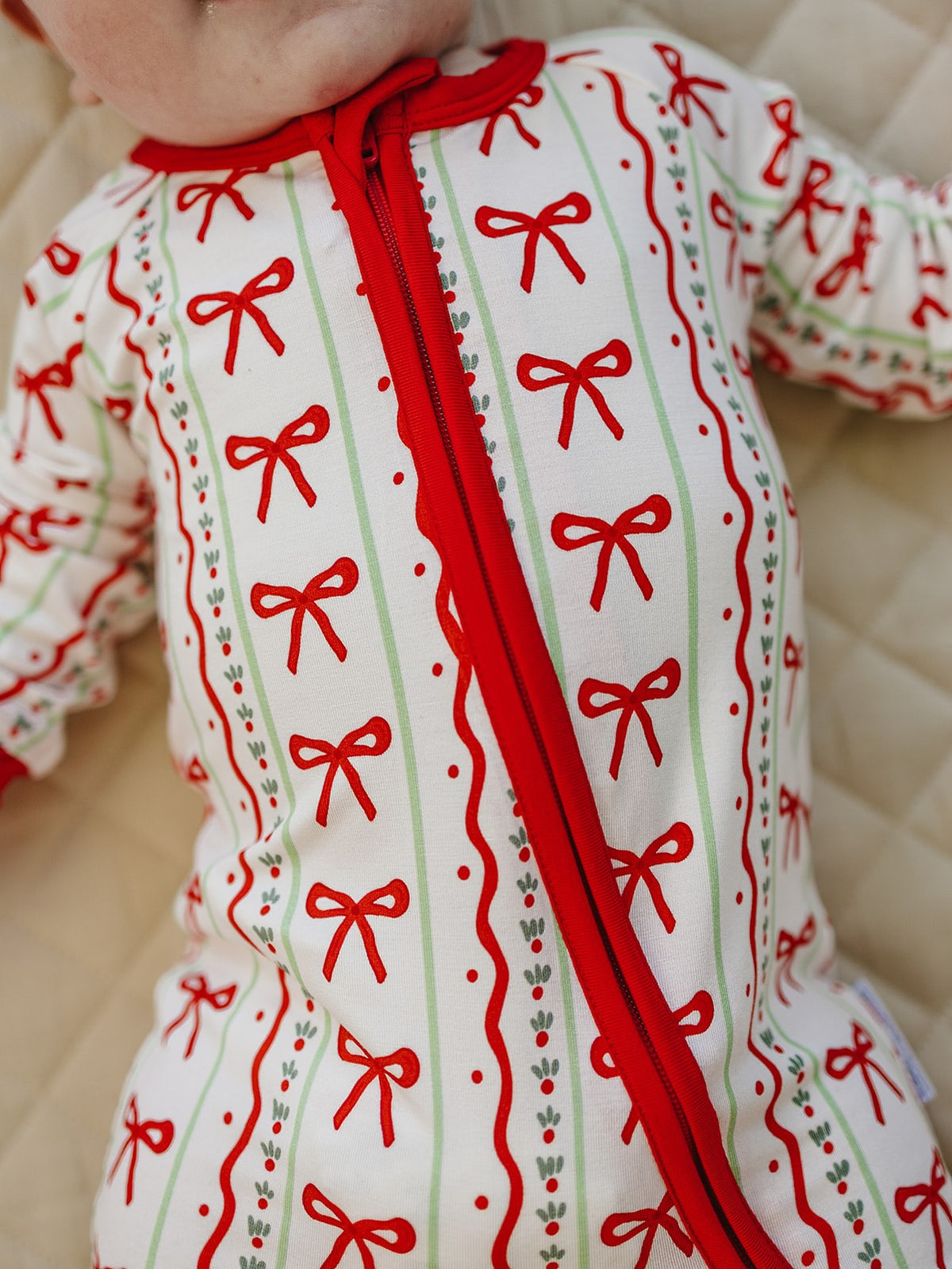 Bamboo Zip Romper | Christmas Bows