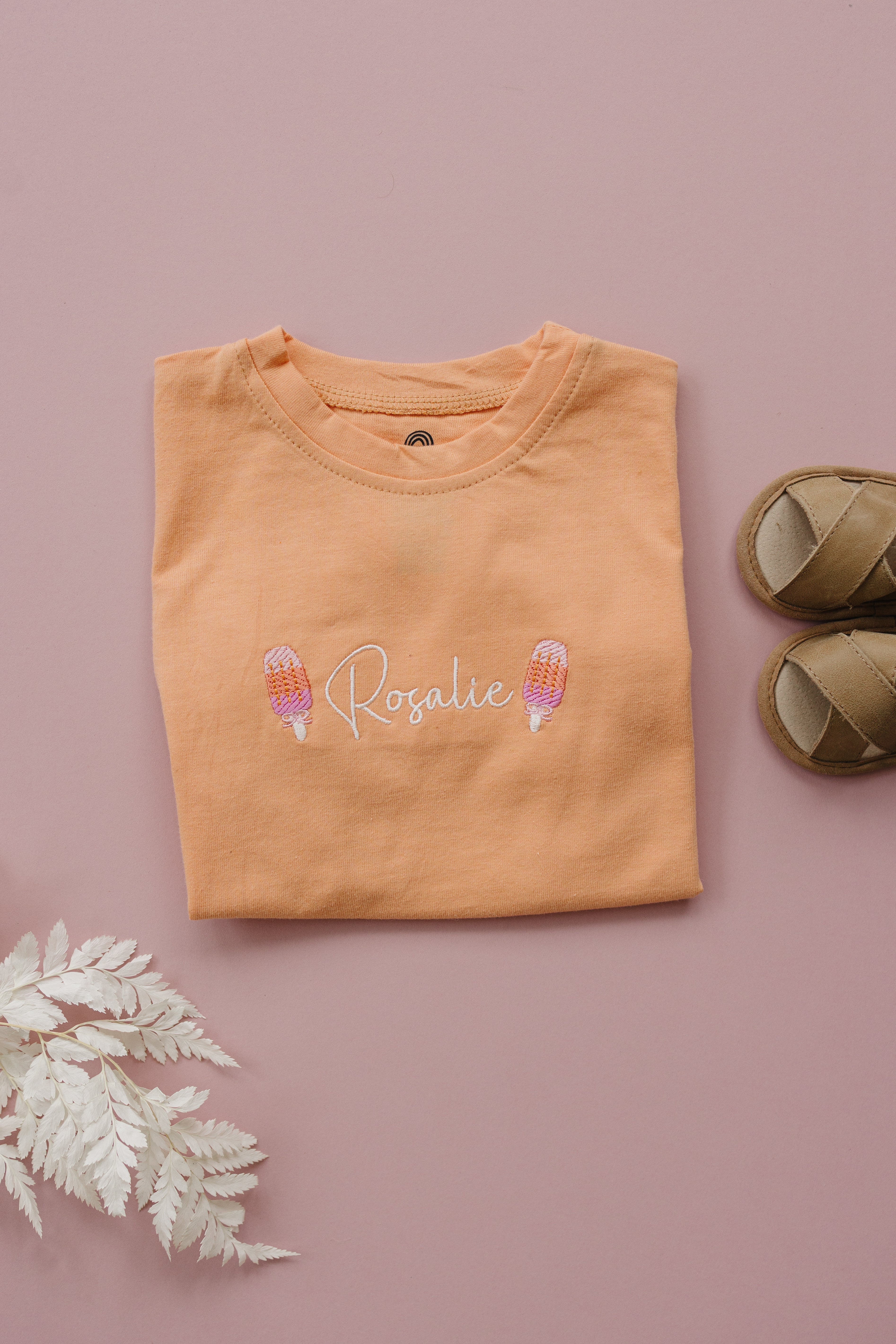 Custom Embroidered T-Shirt Romper - Creamsicle