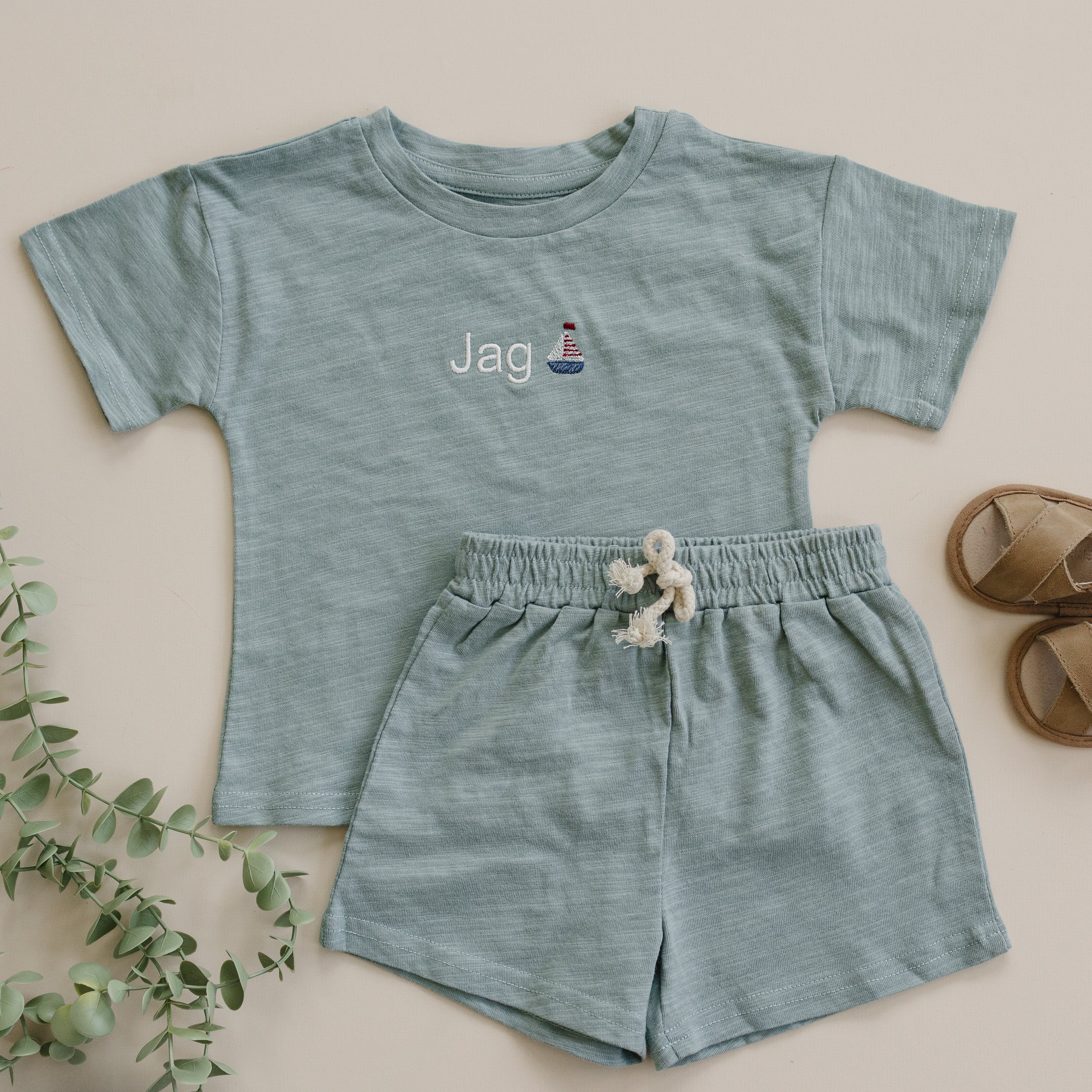 Custom Embroidered Organic Cotton Shorts Set - more colors