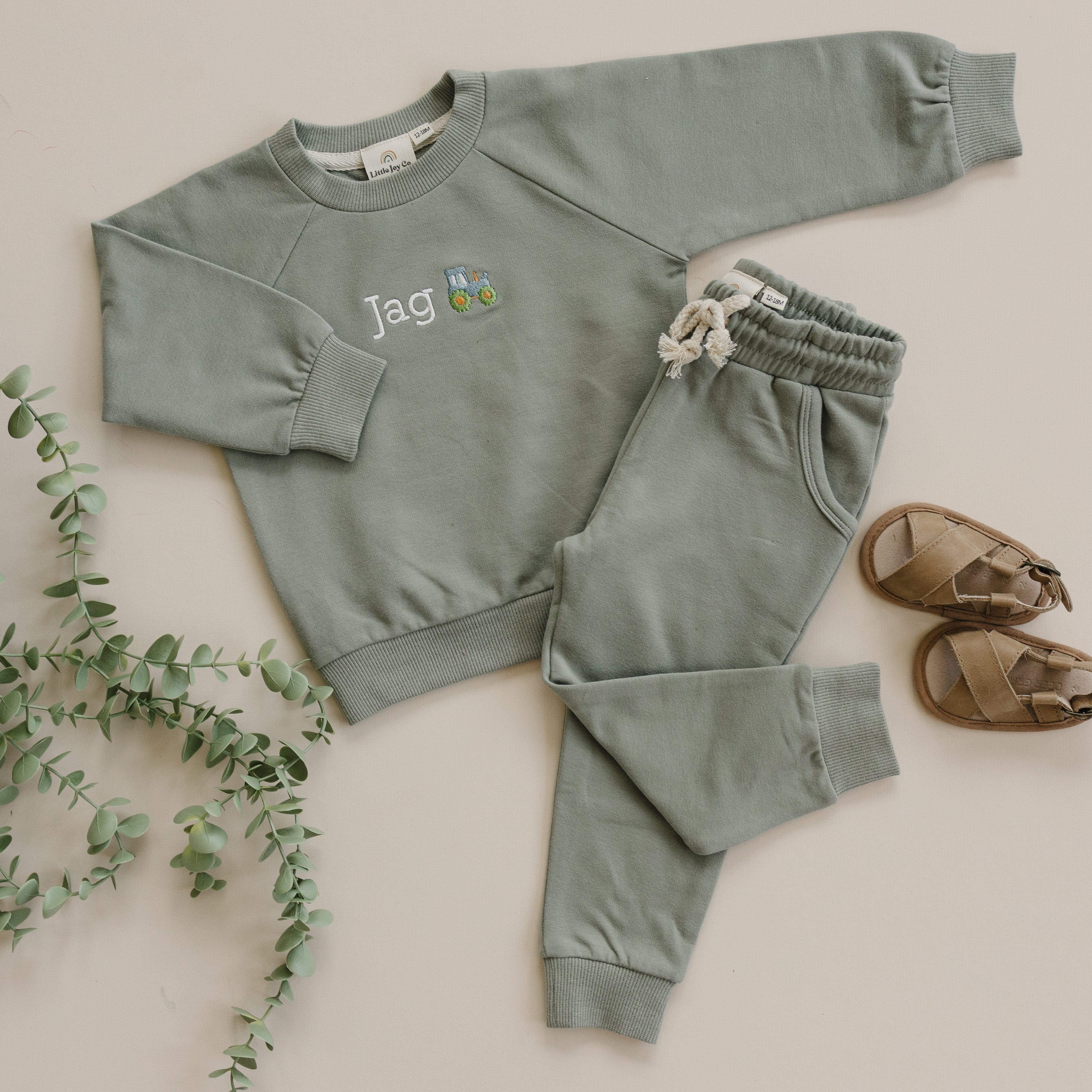 Custom Embroidered Organic Cotton Jogger Set - Tractor Design