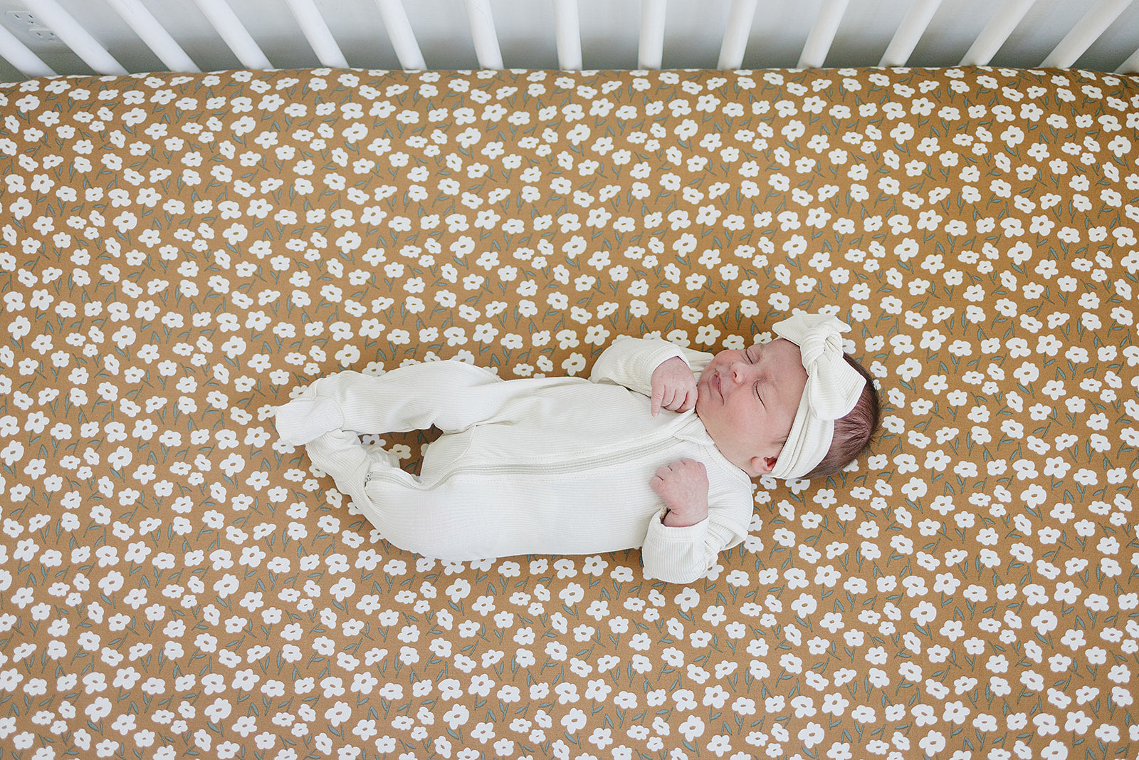 Mustard Floral Bamboo Stretch Crib Sheet  Mebie Baby