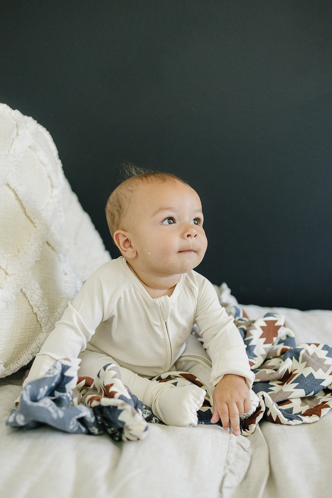 Cream Ribbed Bamboo Zipper  Mebie Baby