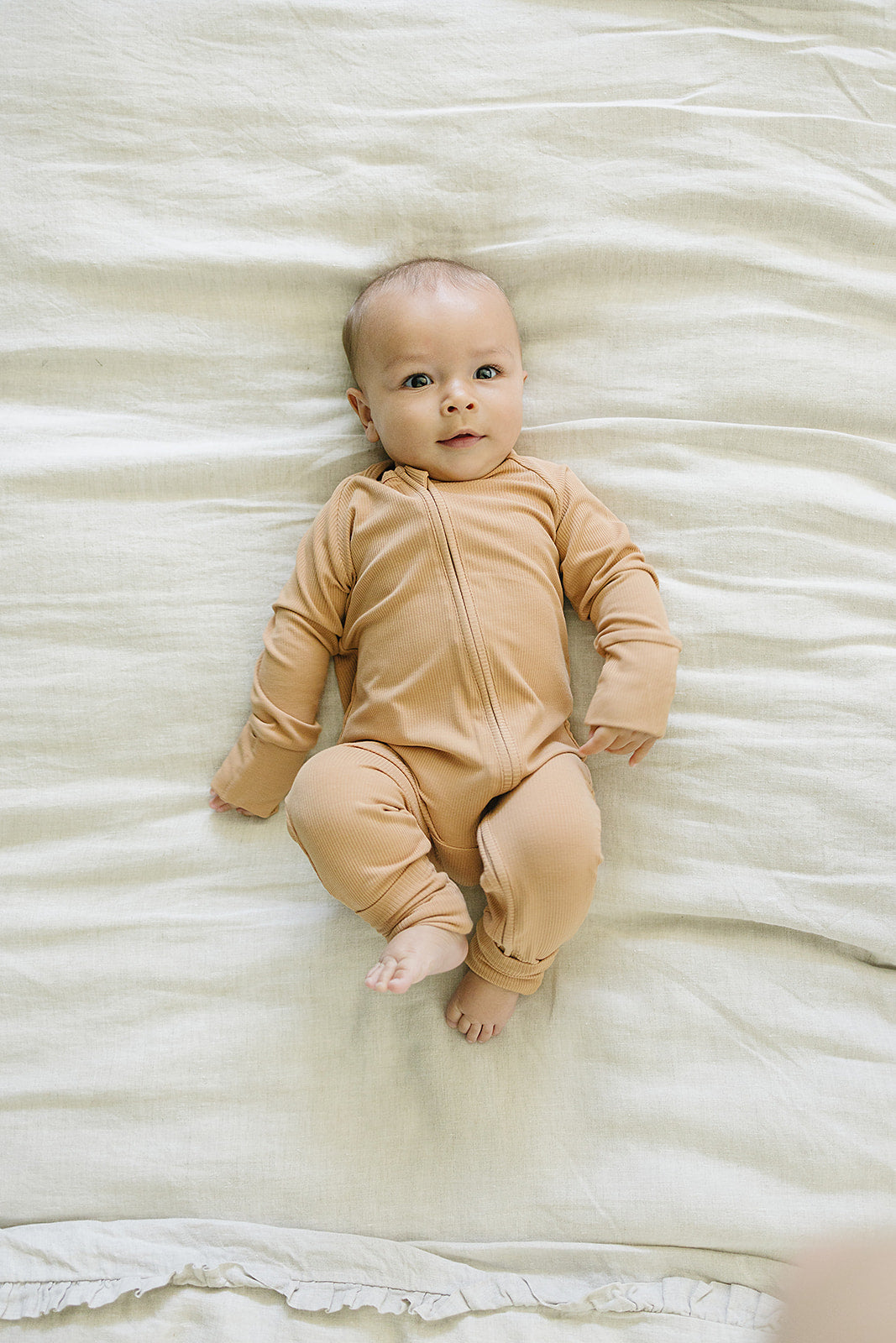 Latte Ribbed Bamboo Zipper Mebie Baby
