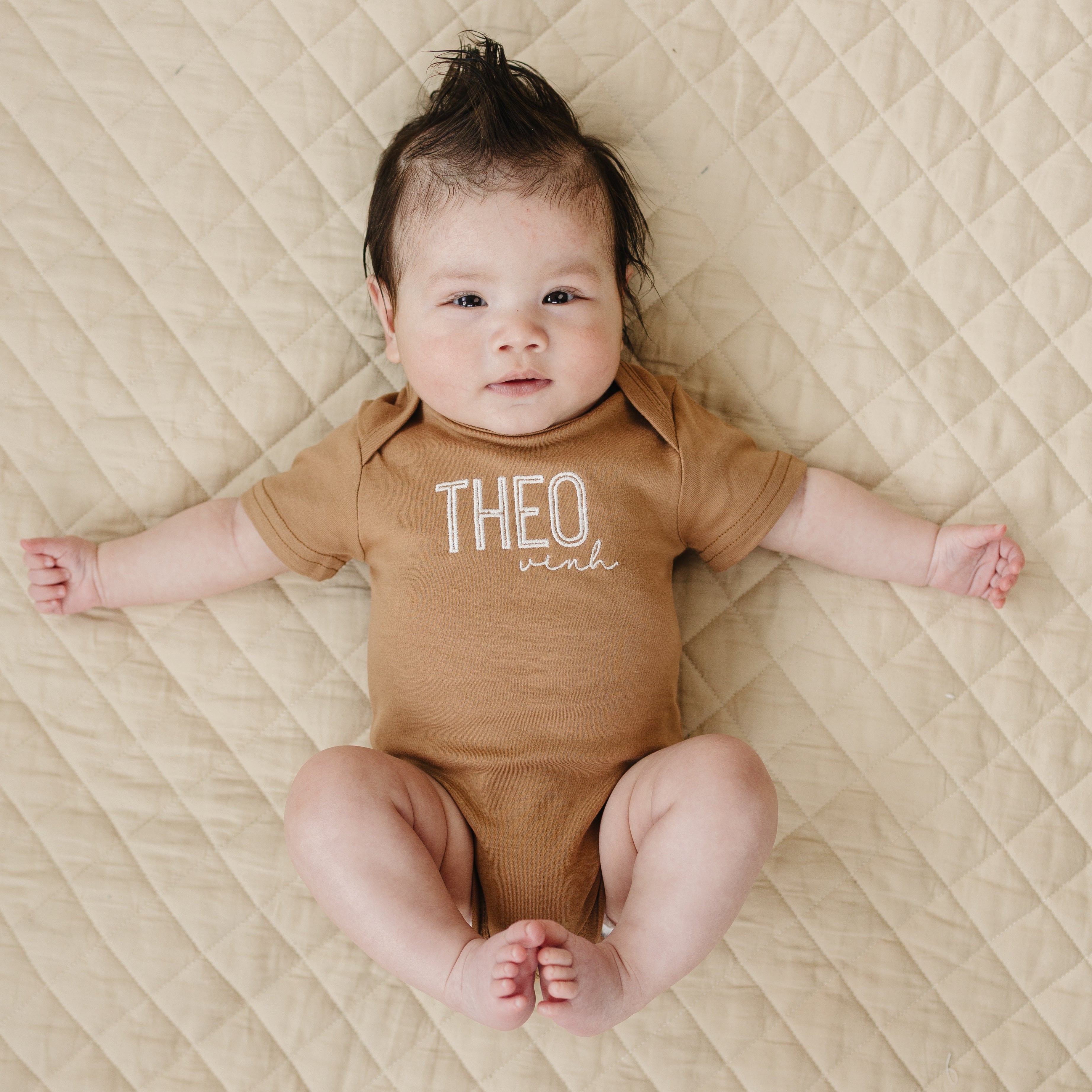 Custom Embroidered Organic Cotton Bodysuit or T-Shirt Romper - more colors