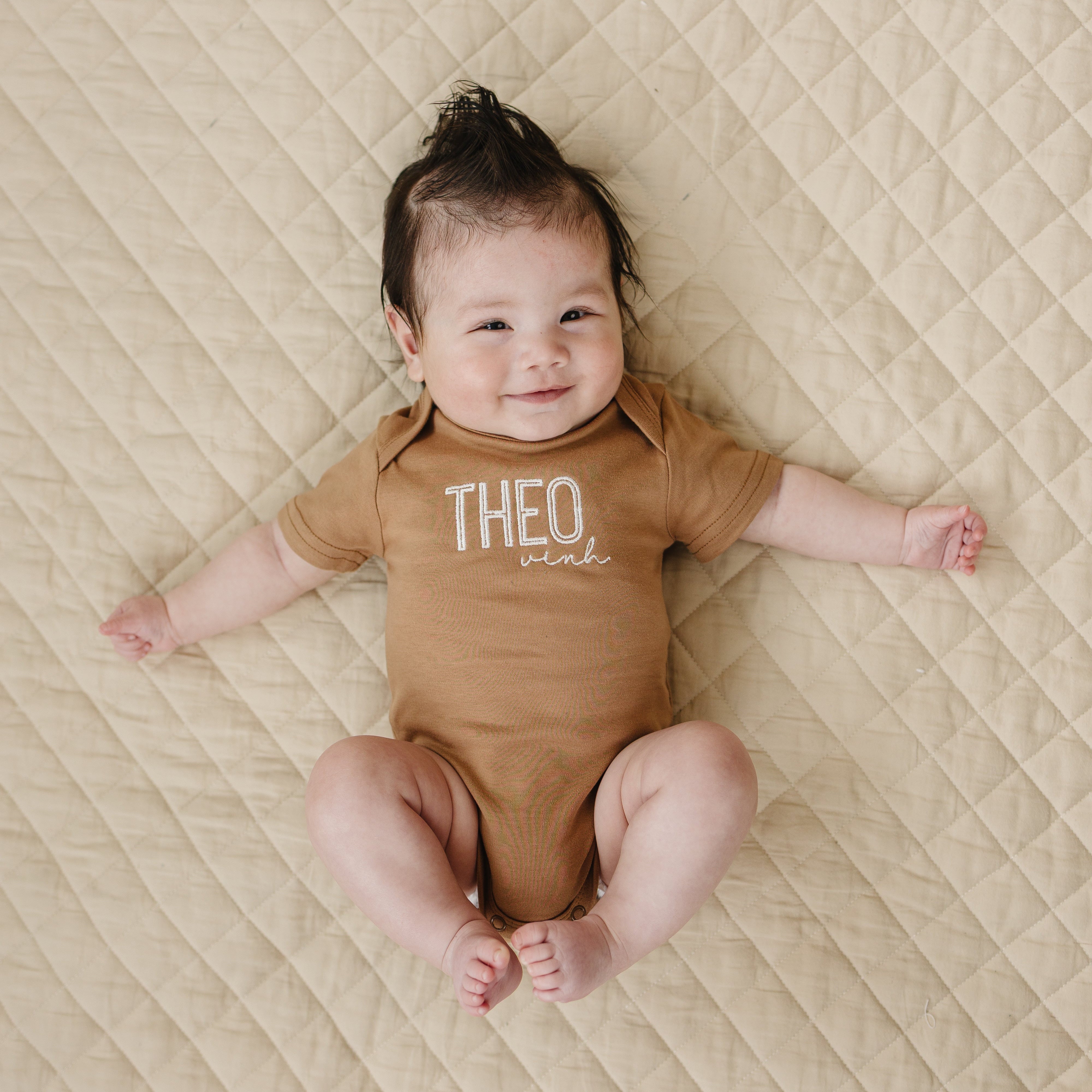 Custom Embroidered Organic Cotton Bodysuit or T-Shirt Romper - more colors