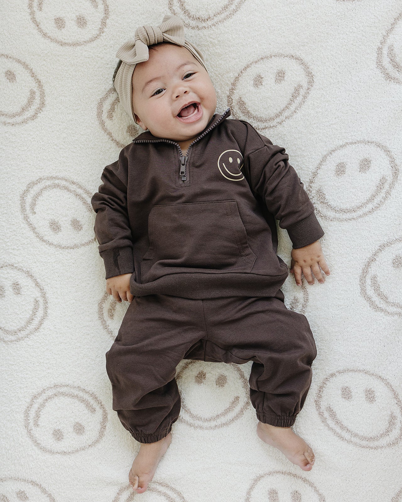 Smiley Face Quarter Zip French Terry Set Mebie Baby