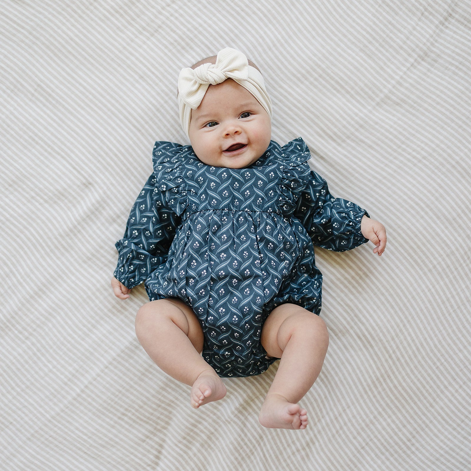 Navy Berry Long Sleeve Ruffle Bubble Romper Mebie Baby