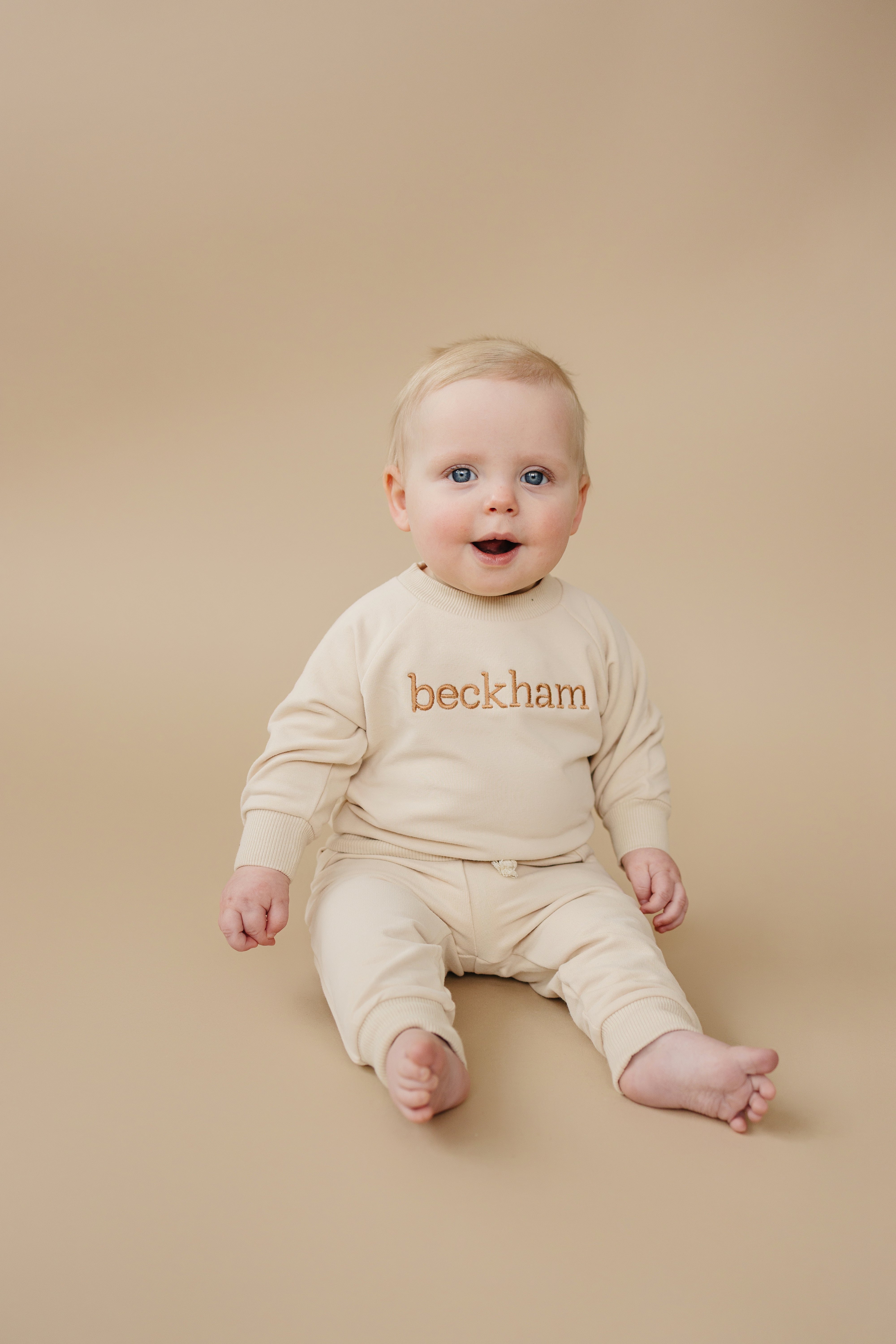 Custom Embroidered Organic Cotton Jogger Set - Cream