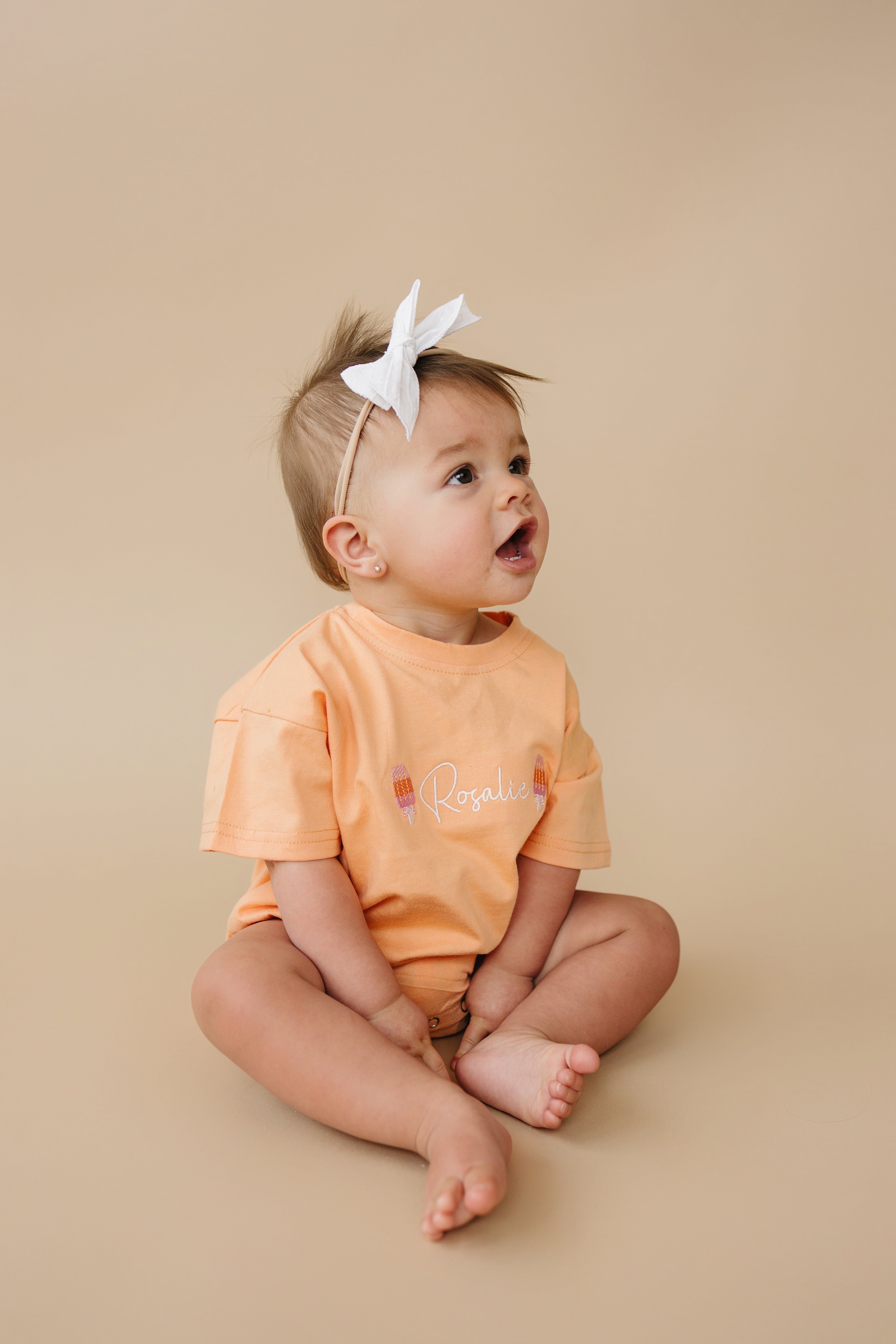 Custom Embroidered T-Shirt Romper - Creamsicle