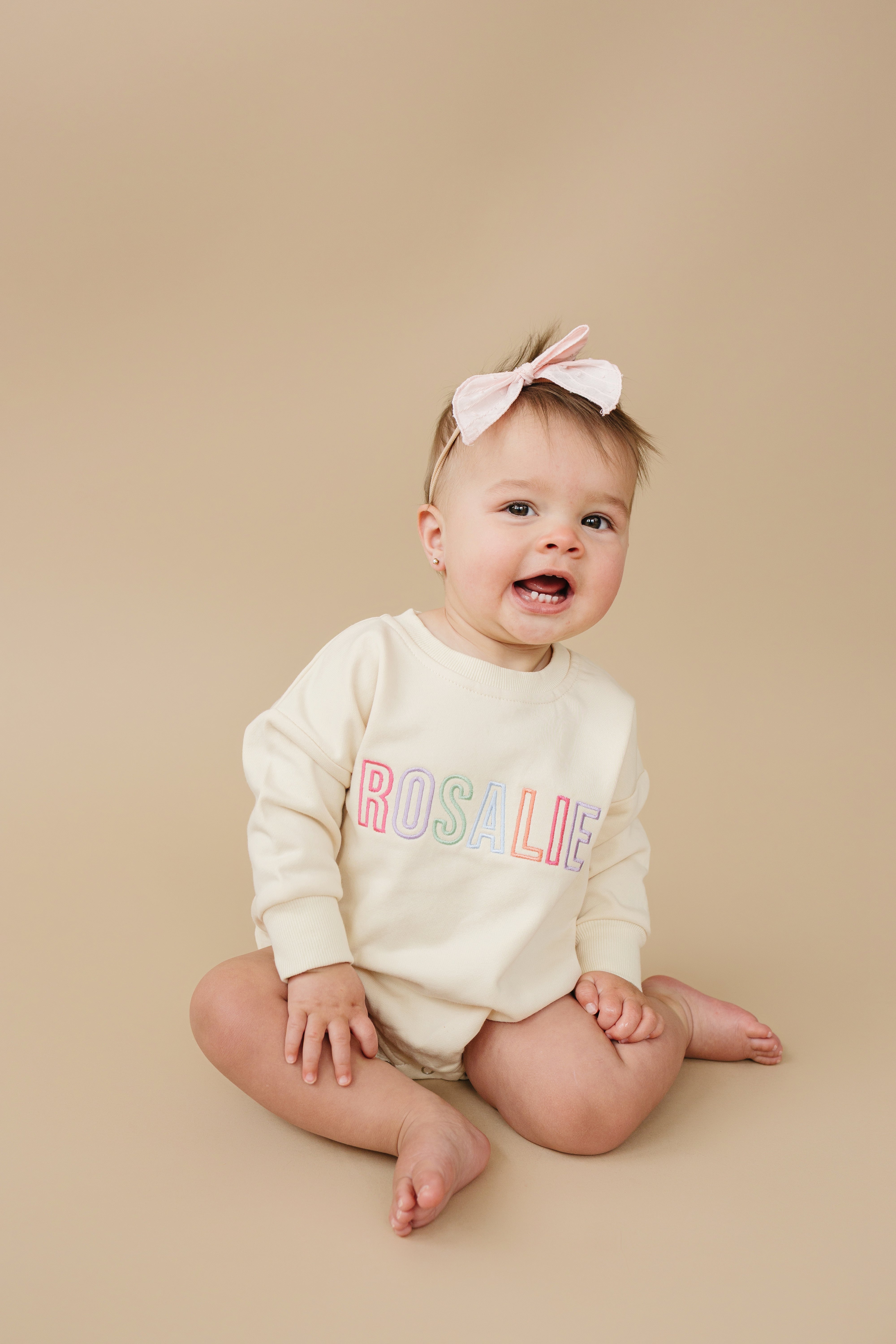 Custom Embroidered Sweatshirt Romper - Rainbow Letters