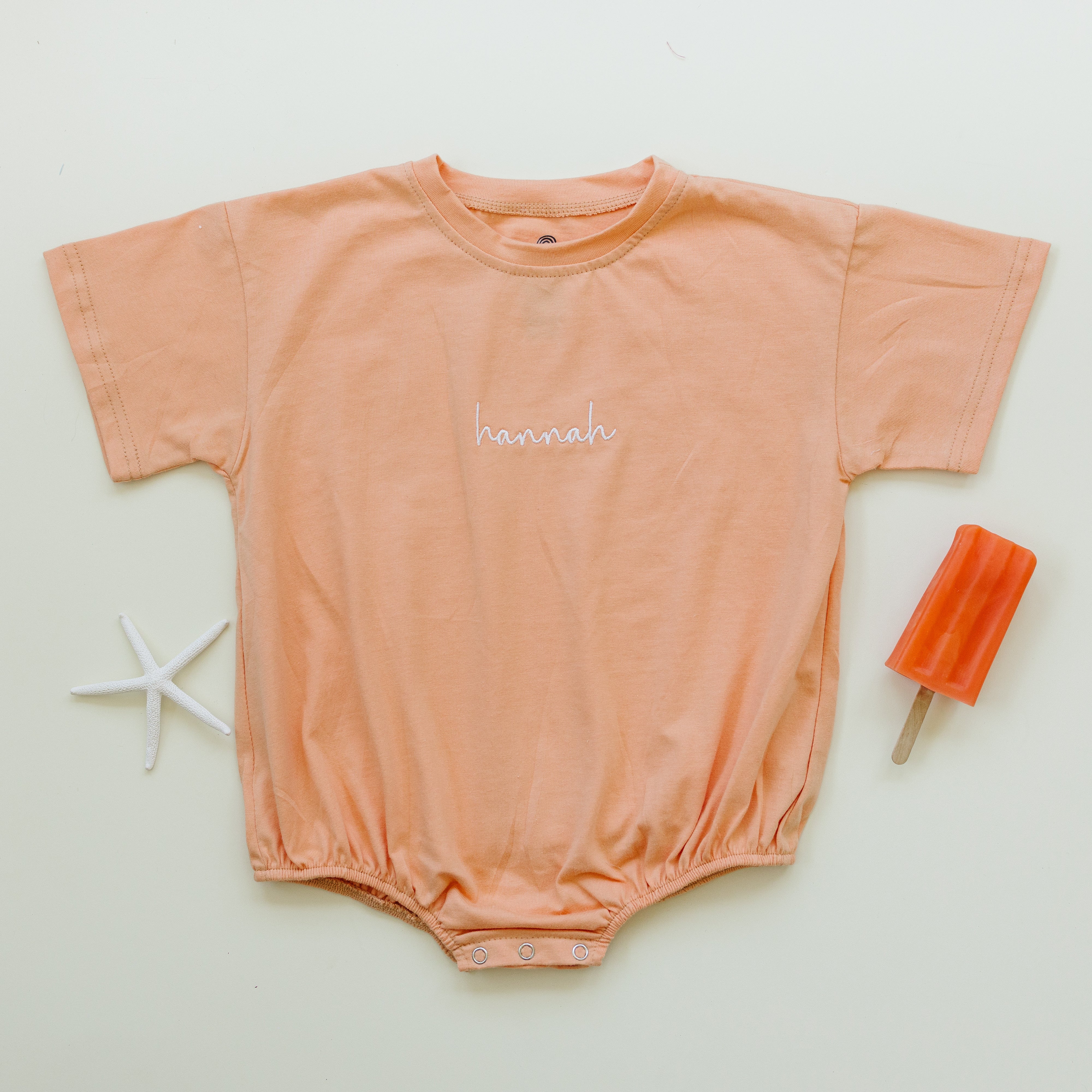 Custom Embroidered T-Shirt Romper - Creamsicle