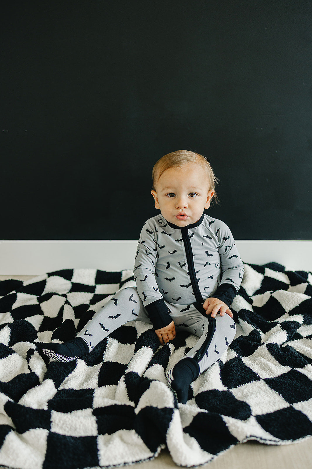Black + White Checkered Plush Blanket  Mebie Baby