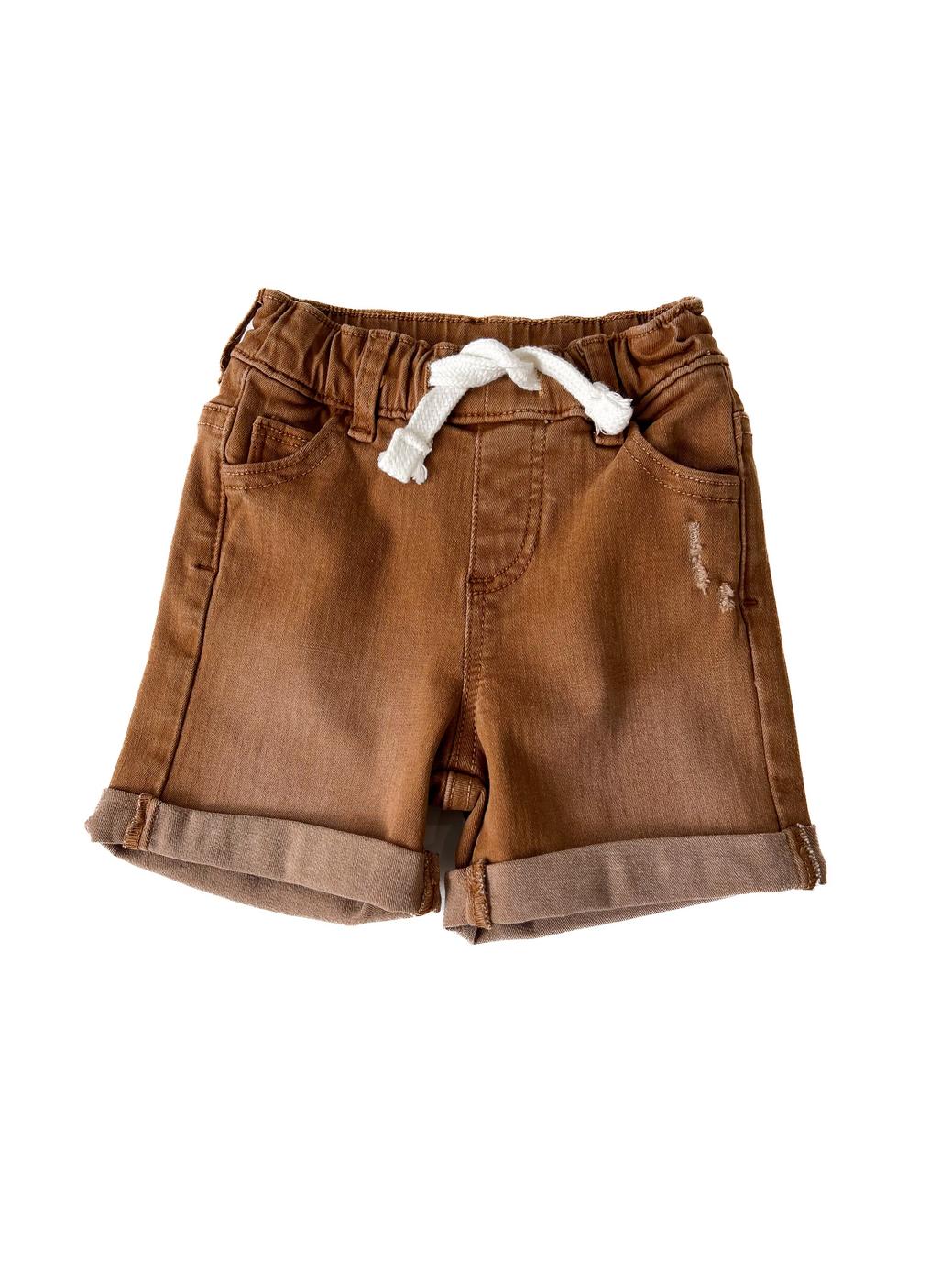 Boys Rolled Denim Short - Dark Camel