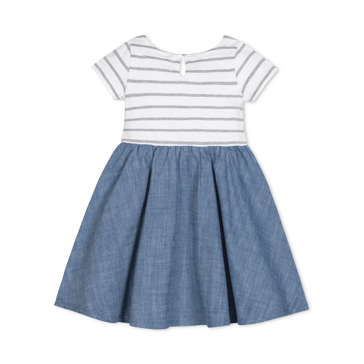 Baby Short Sleeve Organic Knit Skater Dress - White and Gray Stripe
