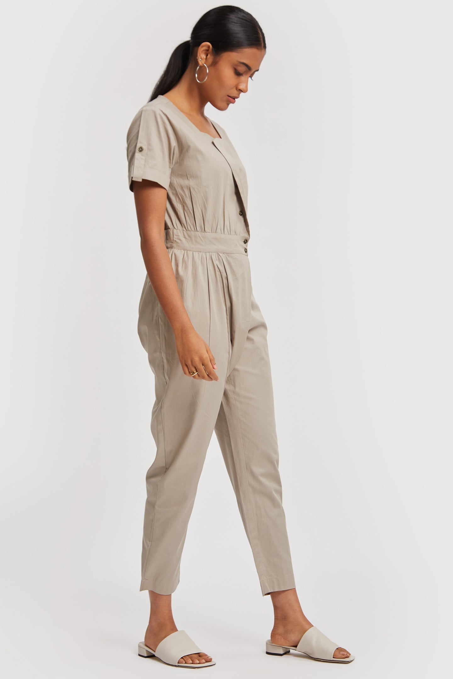 Overlap Jumpsuit - Poplin Ecru