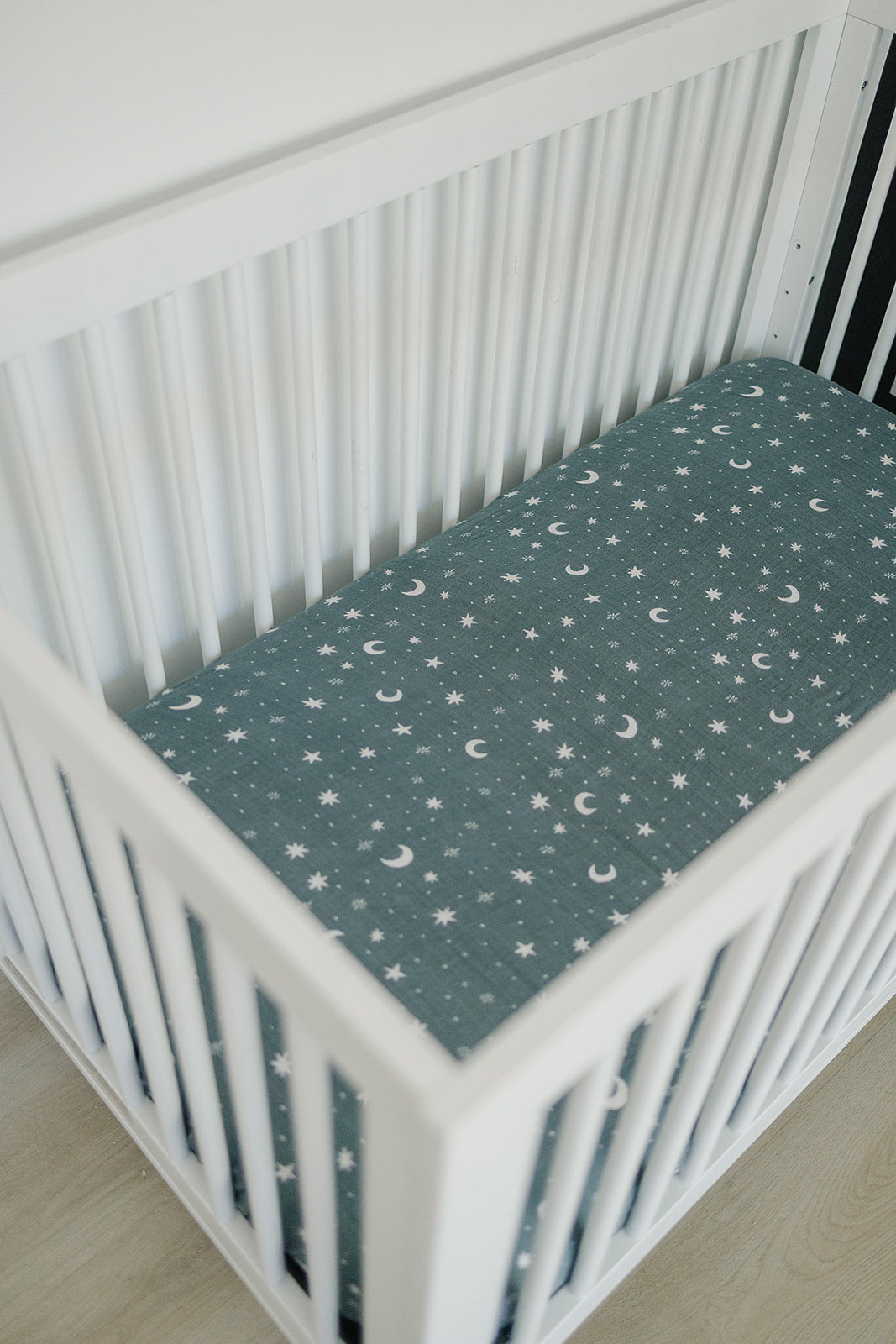 Night Sky Muslin Crib Sheet  Mebie Baby