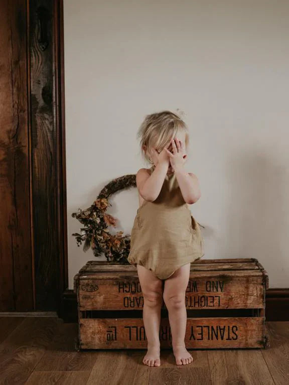 The Linen Overall Romper - Camel