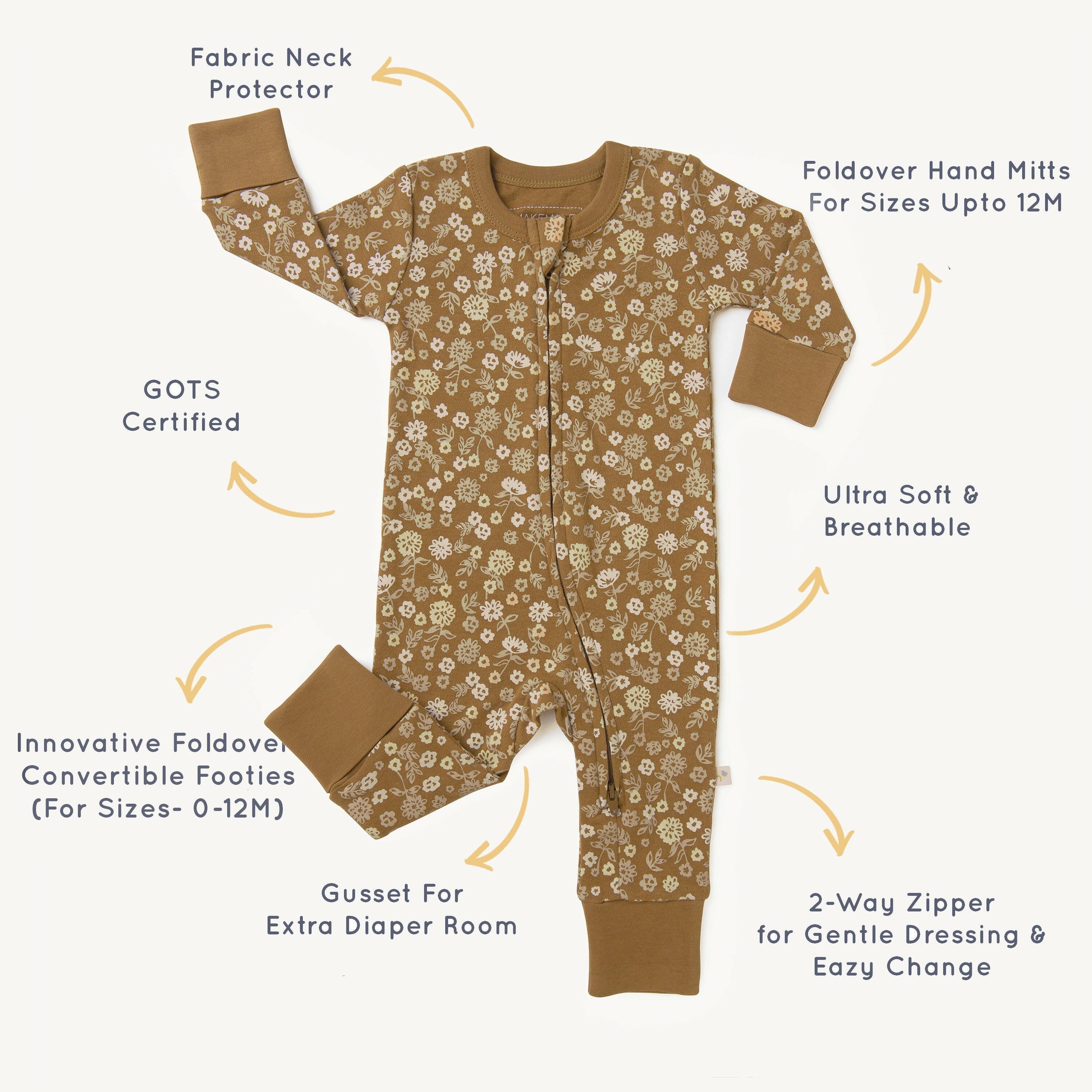 Organic Baby 2-Way Zip Romper - Wildflower Zippered Romper Makemake Organics