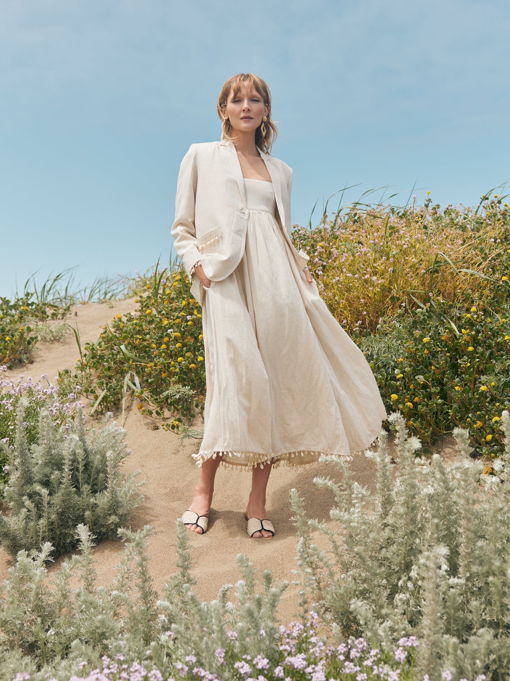 Gavin Puka Beaded Midi Dress - Light Sand/Puka Shell Fringe