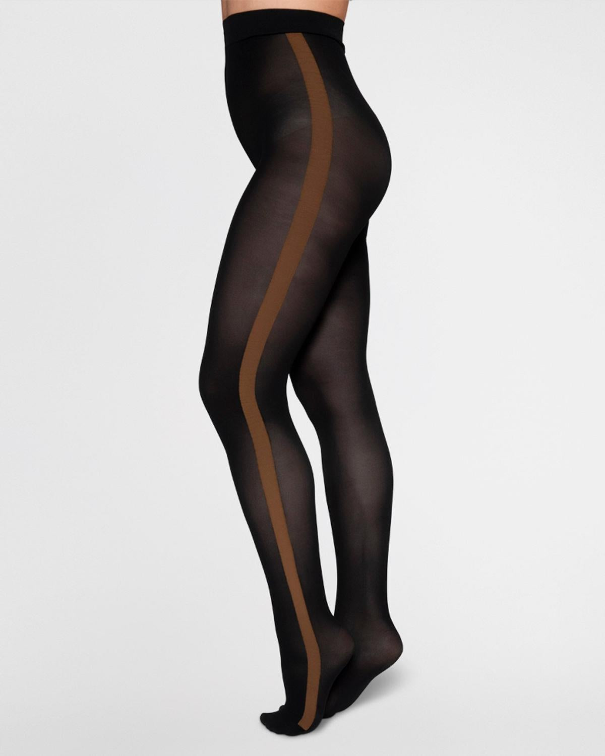 Andrea Stripe Tights - Black/Cognac