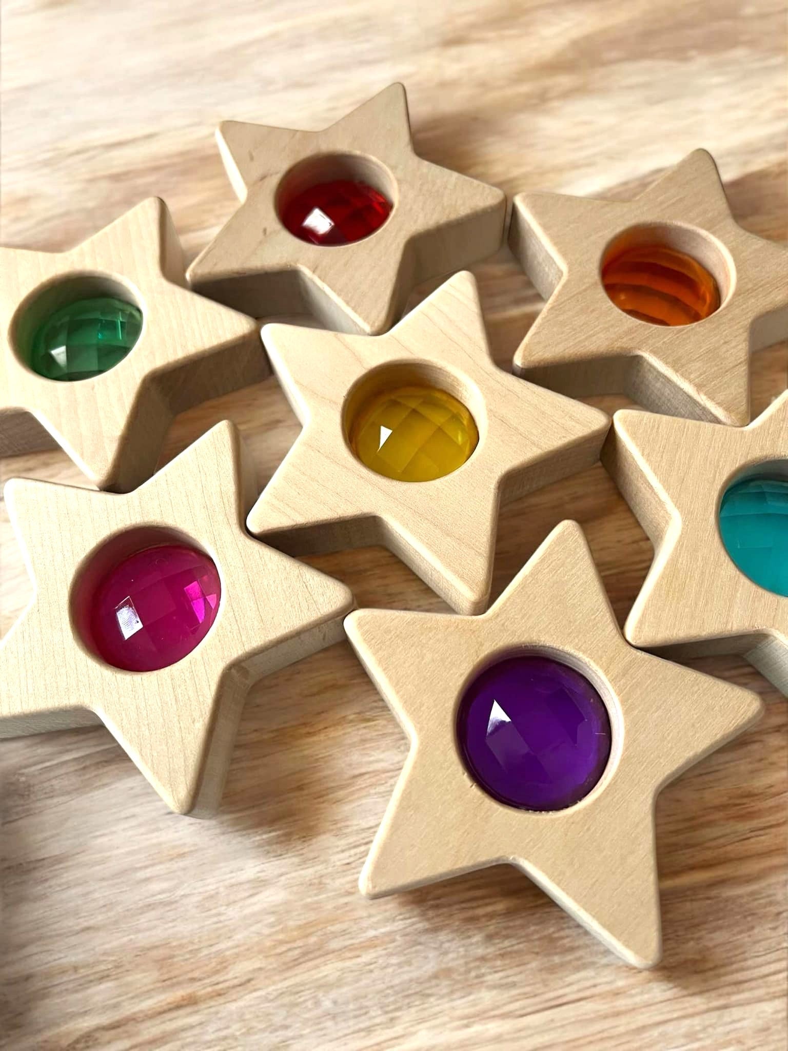 **Pre-Order (Ships in 2–3 Weeks)**12 PCS Wooden Gemmed Stars Blocks Set