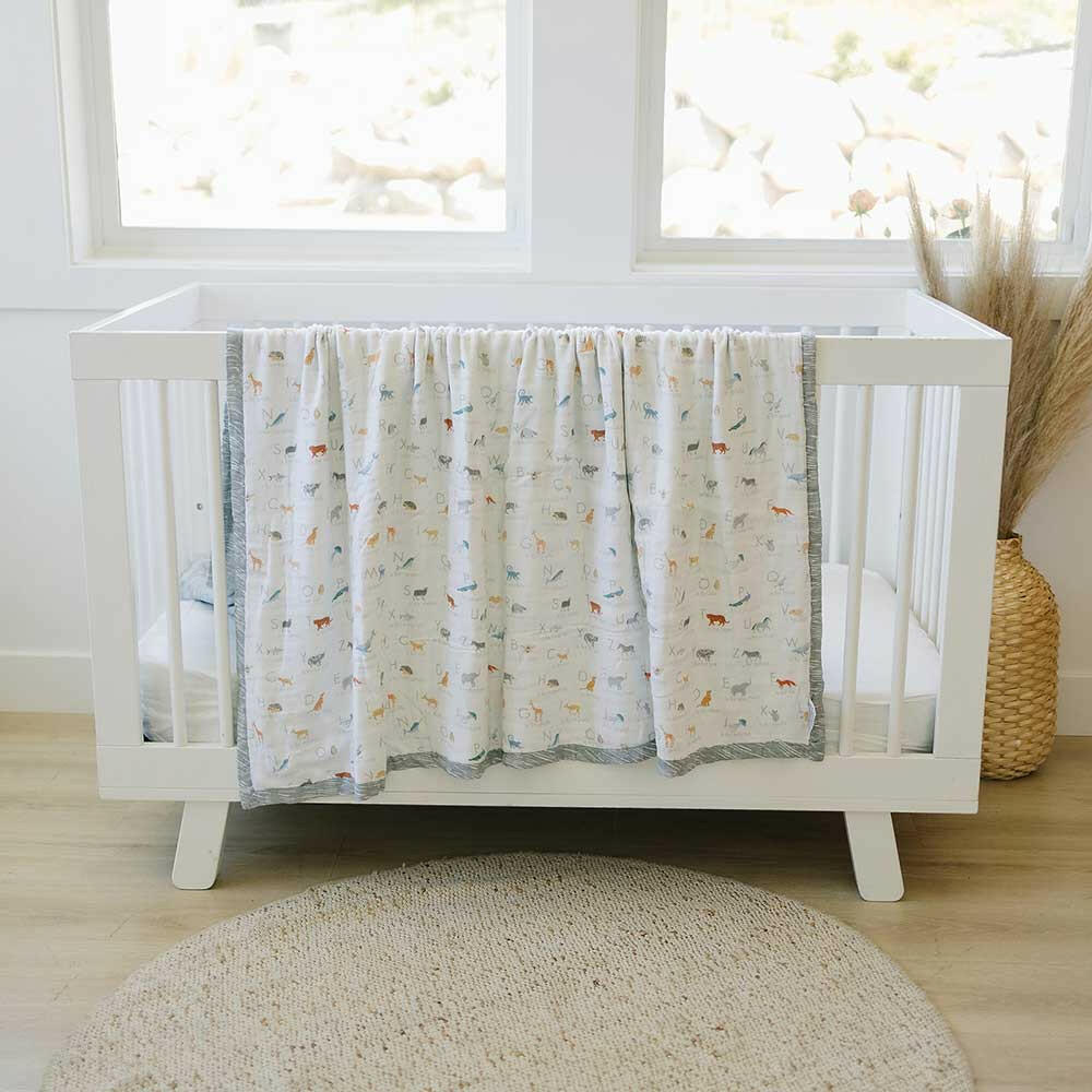 Animal Alphabet + Grey Crayon Oh So Soft Muslin Super Snuggle Blanket Super Snuggle Blanket Bebe au Lait