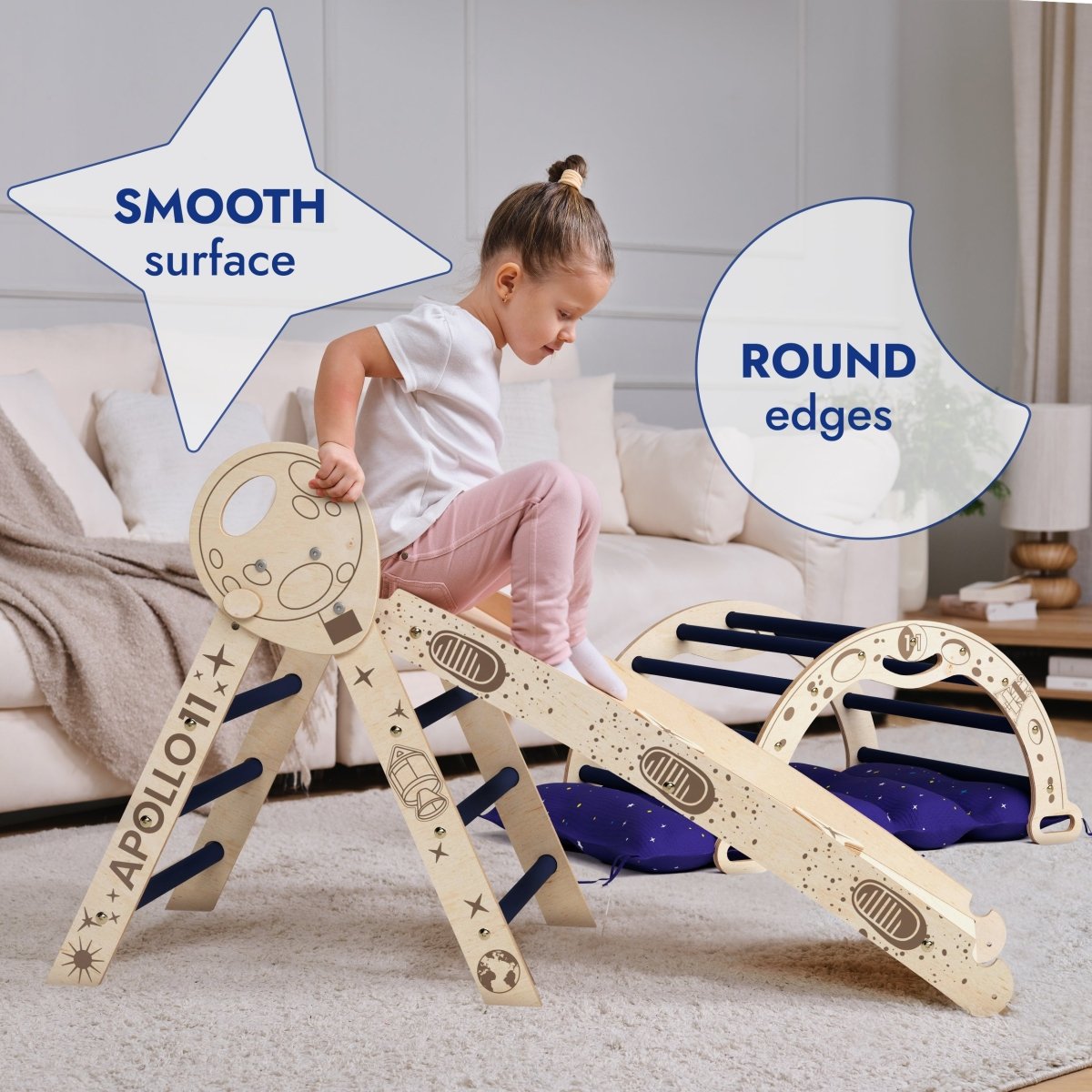 Apollo 4in1 Climbing Set: Pikler Triangle, Arch, Slide Board, and Cushion for Little Toddlers Astronauts (1–3 Years)