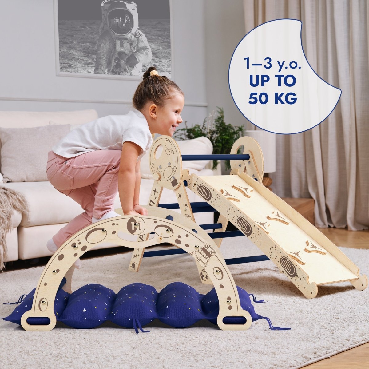 Apollo 4in1 Climbing Set: Pikler Triangle, Arch, Slide Board, and Cushion for Little Toddlers Astronauts (1–3 Years)