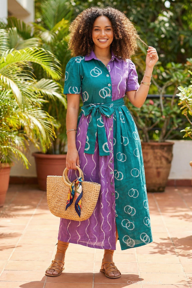 Asake Dress - Green and Purple
